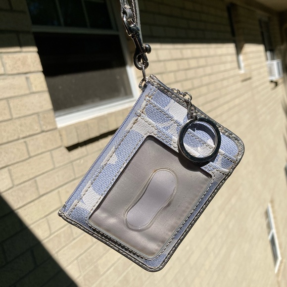 Coach Periwinkle Denim Look Signature C Zipper Pouch Card Holder Key Chain Bag - Picture 5 of 17